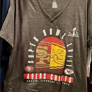 Super Bowl 2024 Fanatics Women's XL 49ers vs Chiefs Gray Tee